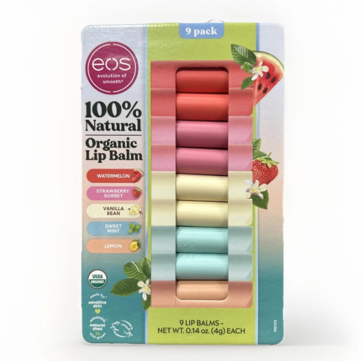 EOS Organic Lip Balm Natural Ingredients 9 Pack 5 Different Flavors