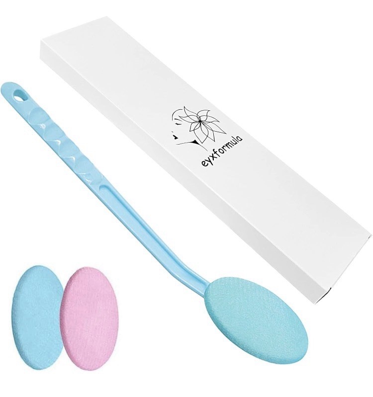 eyxformula Long Handle Shower Brush w/ Replaceable Cotton Pads Blue/Pink 15in
