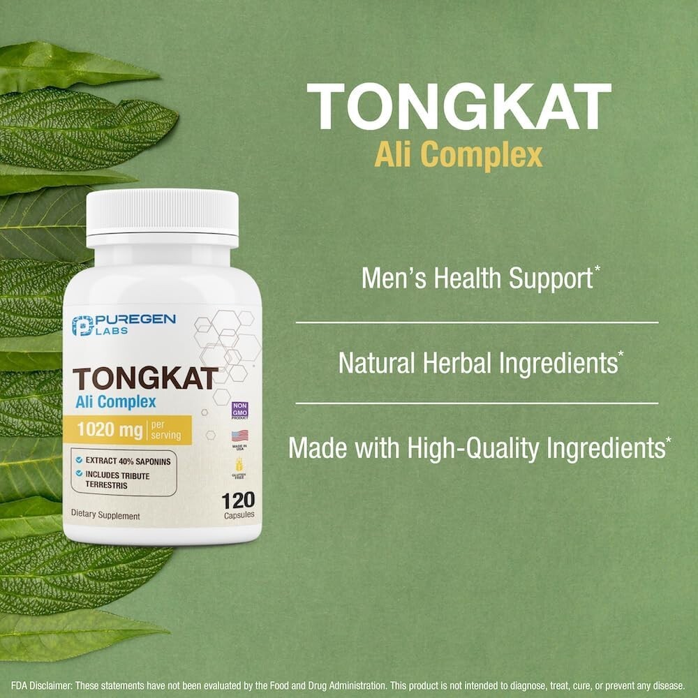 Puregen Labs TONG-KAT Ali Complex 1020mg, 120 Capsules 200:1 Extract