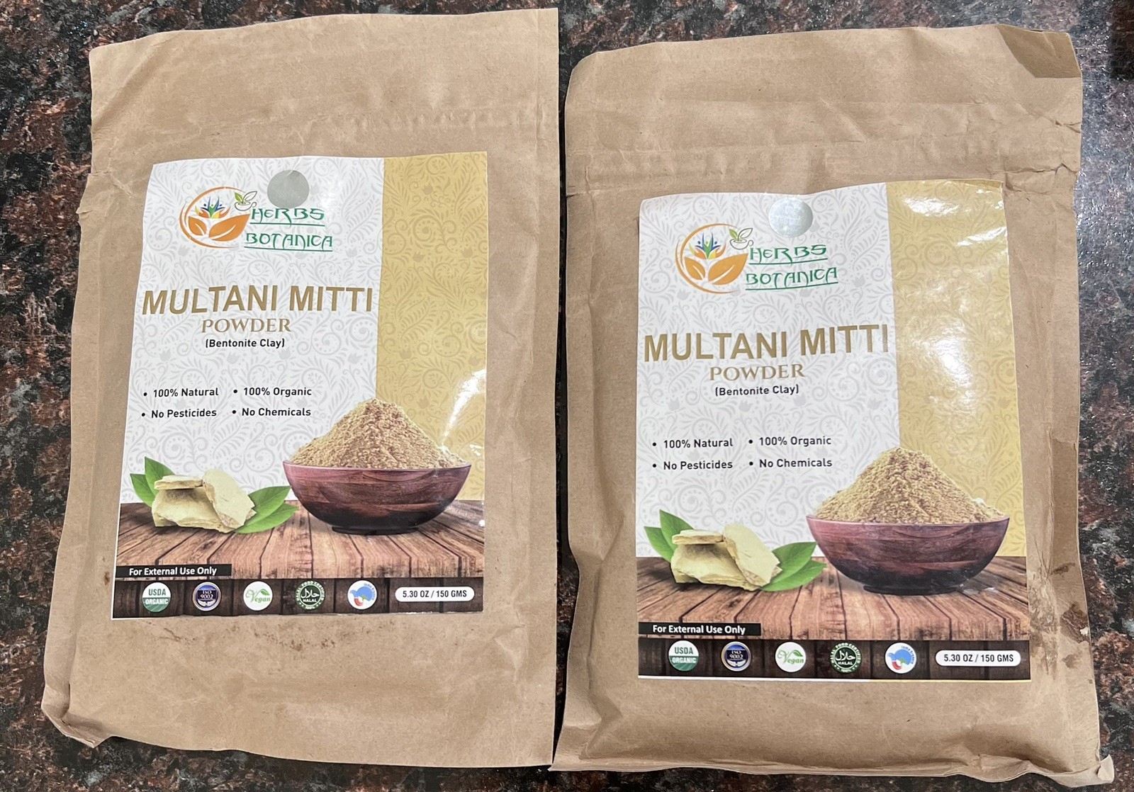 Herbs Botánica Multani Mitti Powder 100% Organic -Totally 10.60gms