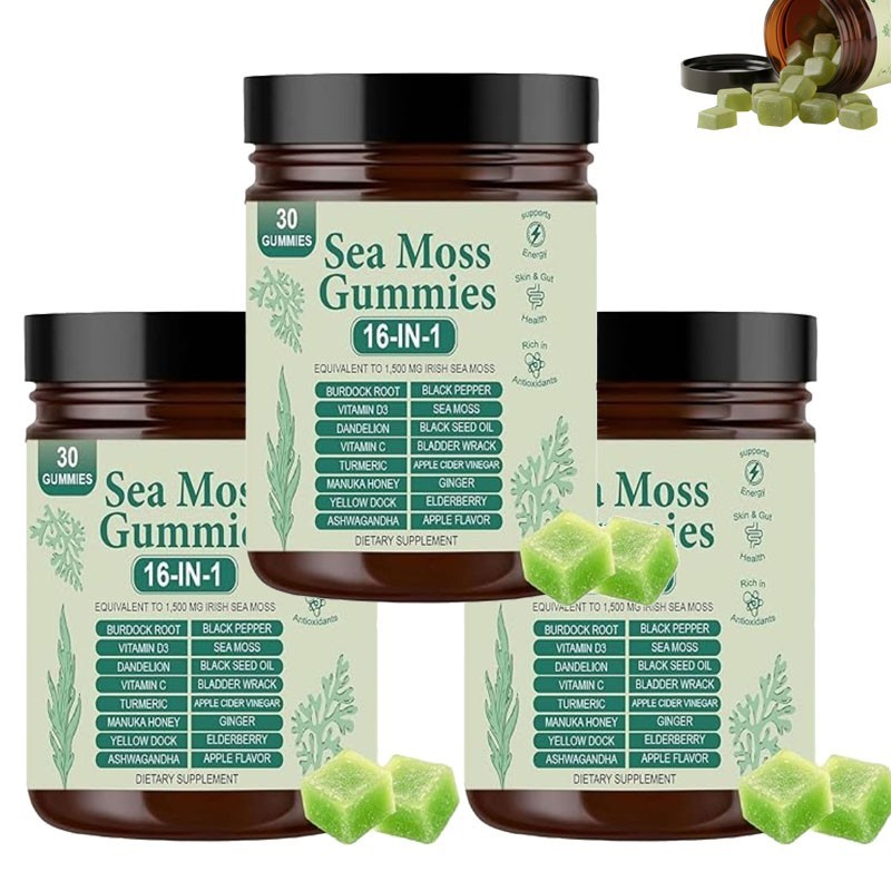 3PCS Apple in Green Moss Extract Gummy 16 Organic Irishmoss 1 6000Mg Sea Flavor