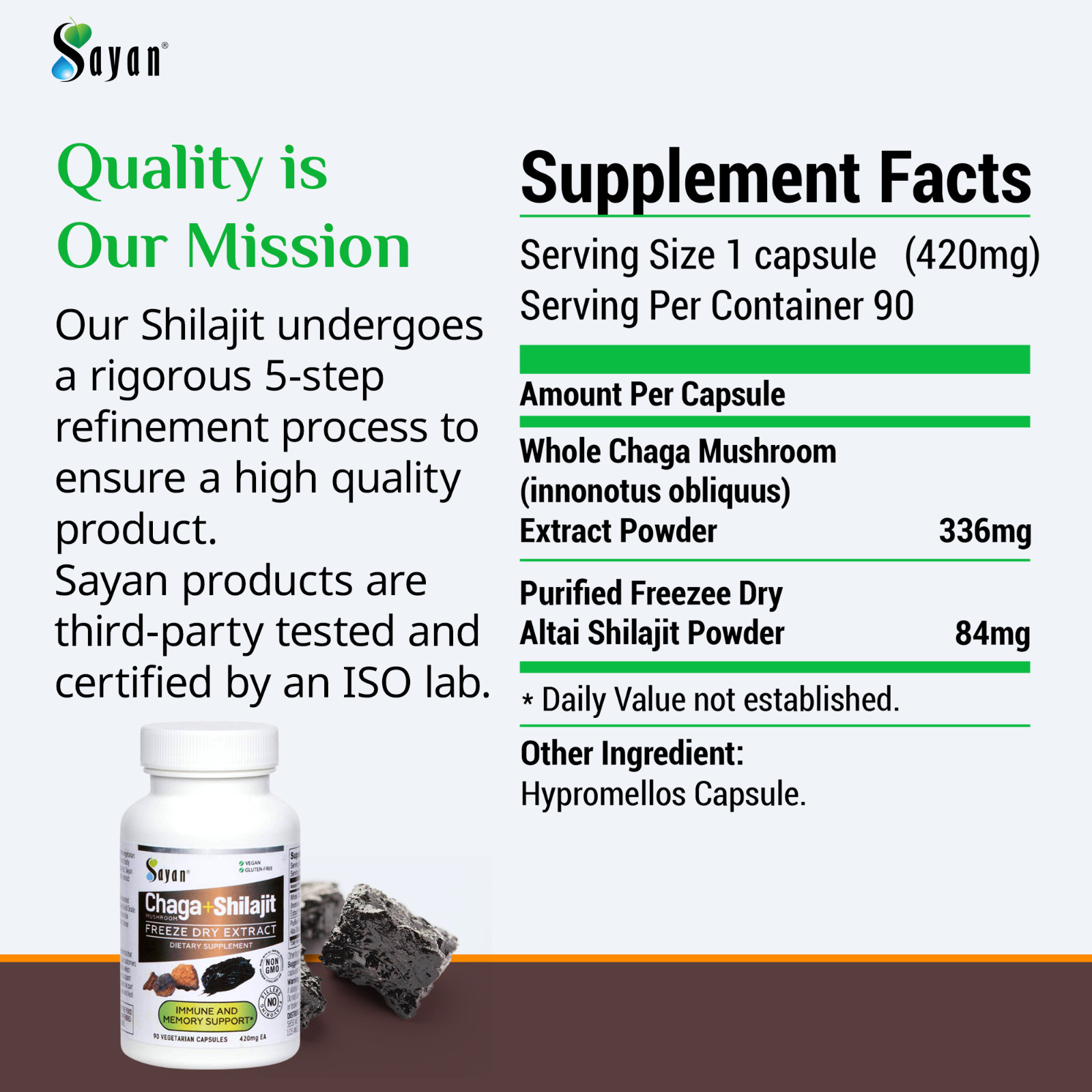 Chaga Mushroom & Shilajit Supplement 90 Caps Siberian Natural Immune Support