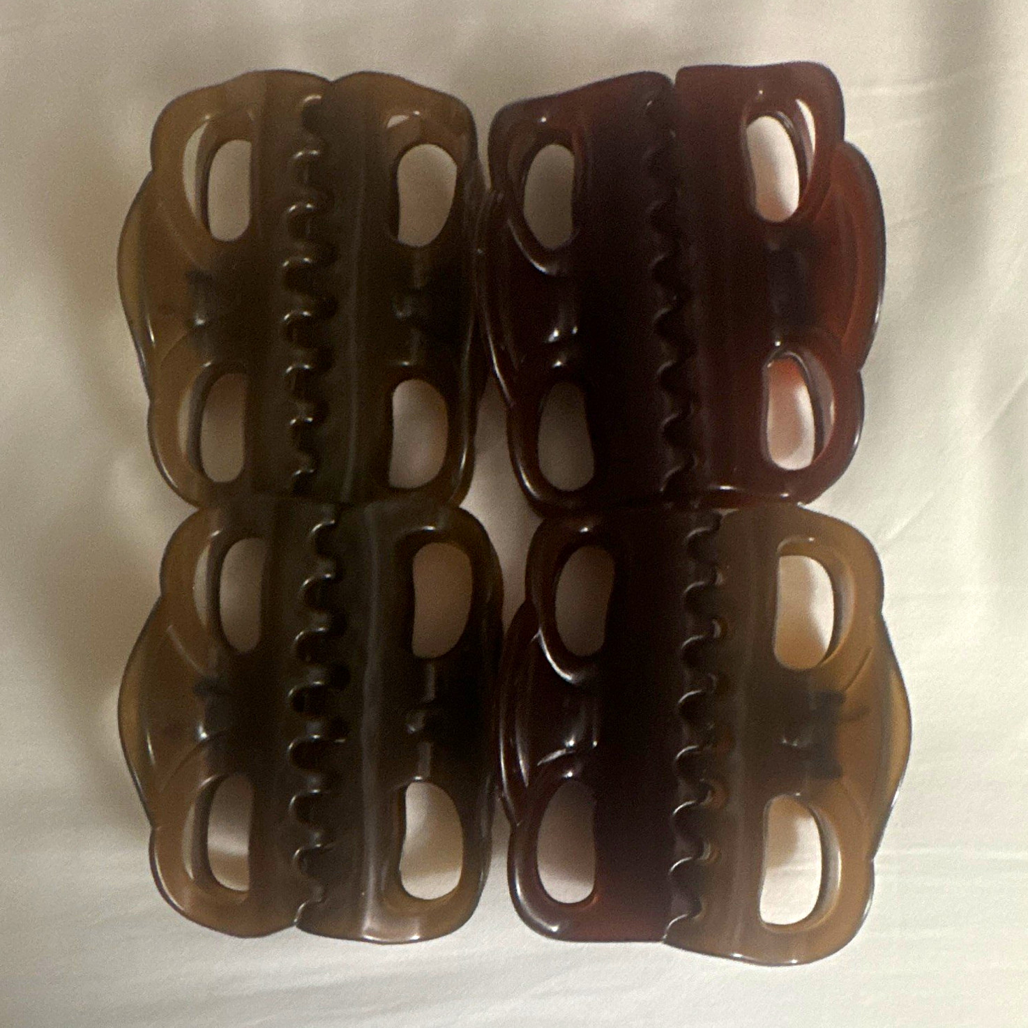 Brown Plastic Hair Claw Clips w/ Teeth, Rectangle 3.5 in, Lot of 8