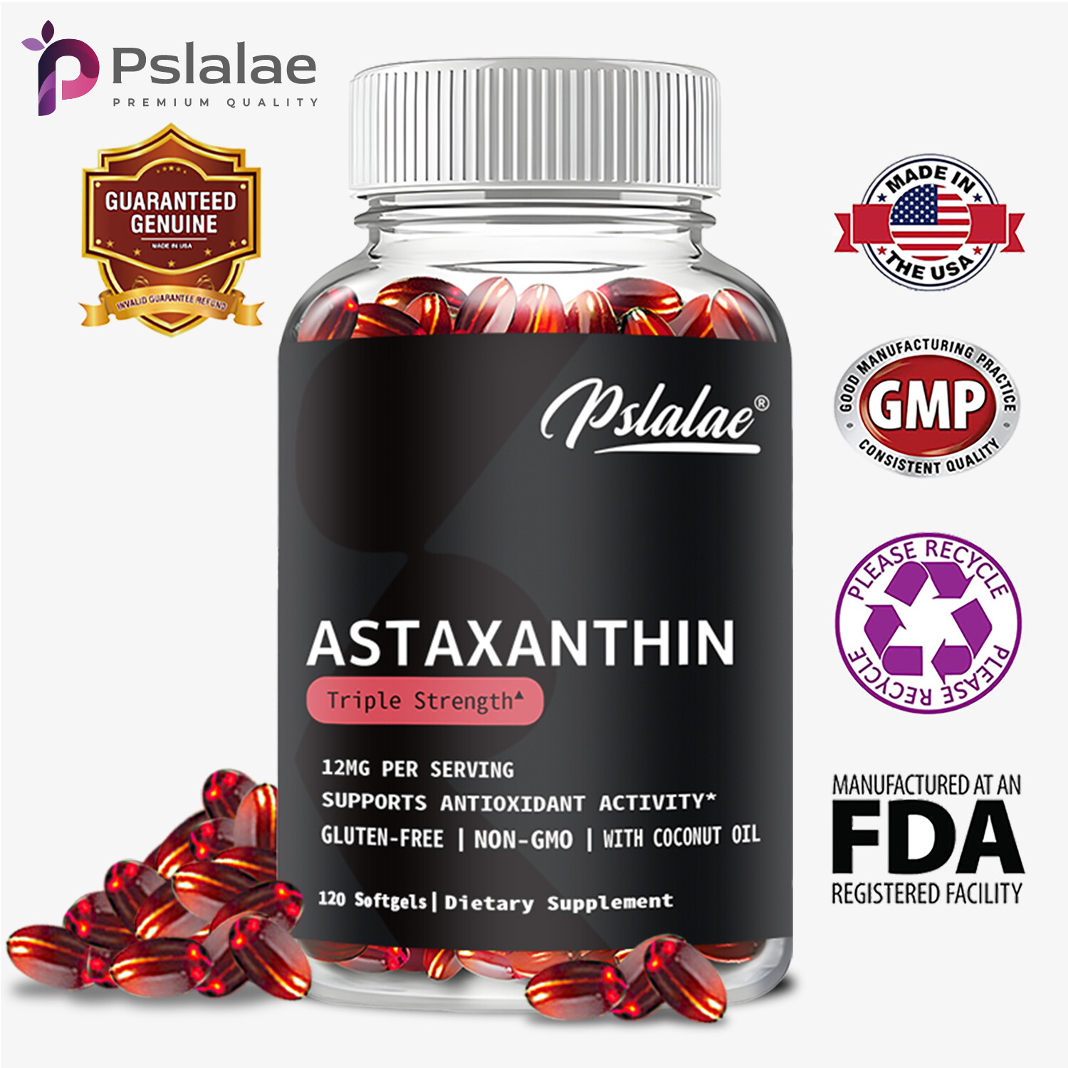 Astaxanthin 12mg – (From Haematococcus Pluvialis) Powerful Antioxidant Support