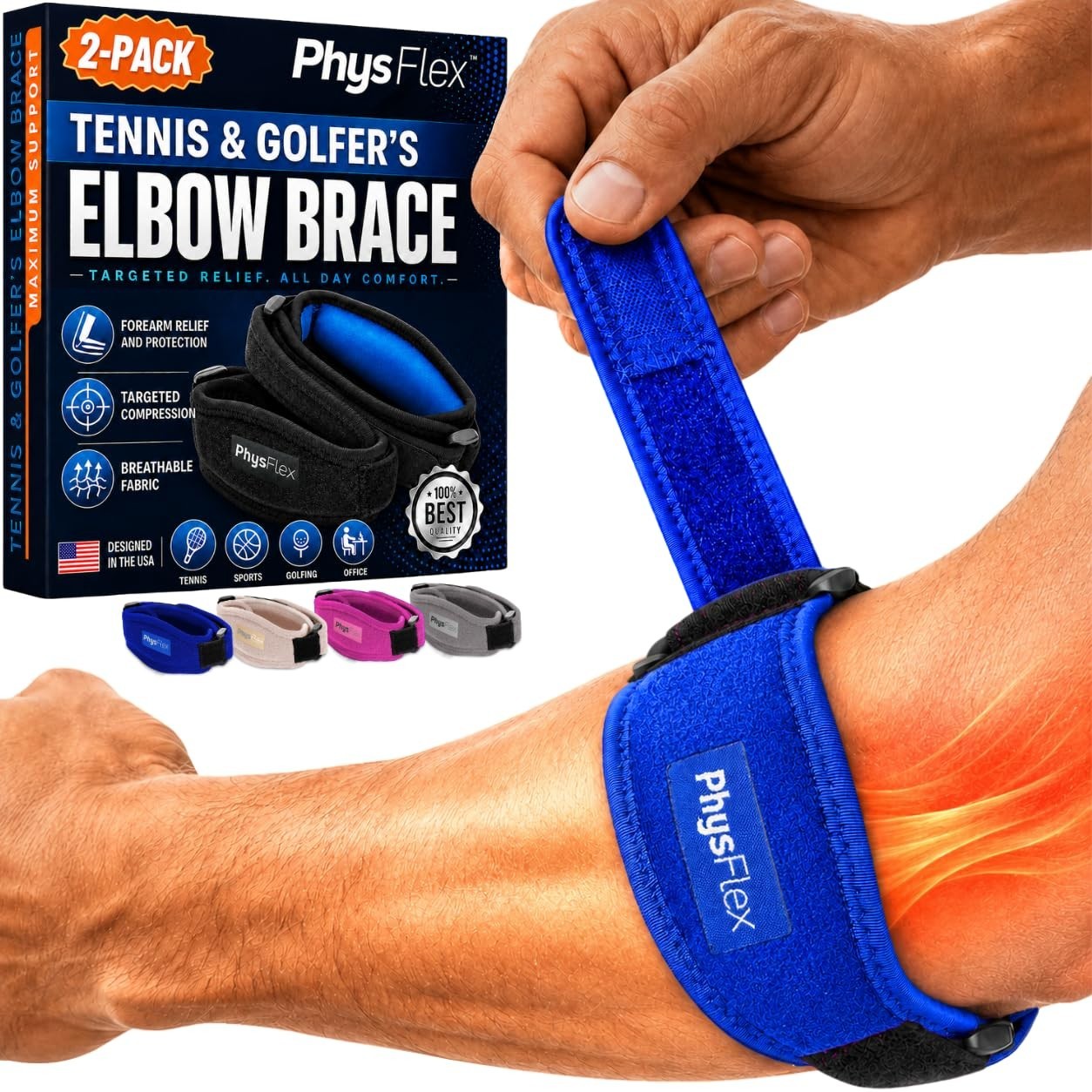 Adjustable Elbow Brace 2-Pack for Men & Women – Tennis & Golfer’s Support Strap,