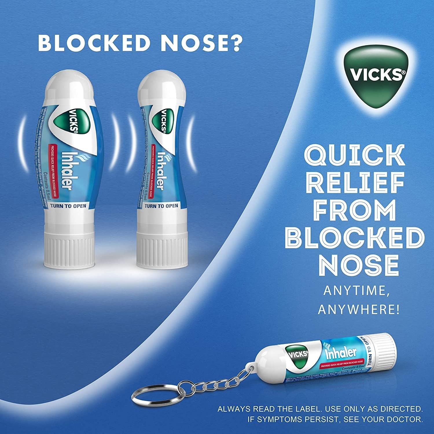 Vicks Inhaler Relief for Cold Sinus Nasal Congestion Allergy – 6 Pcs