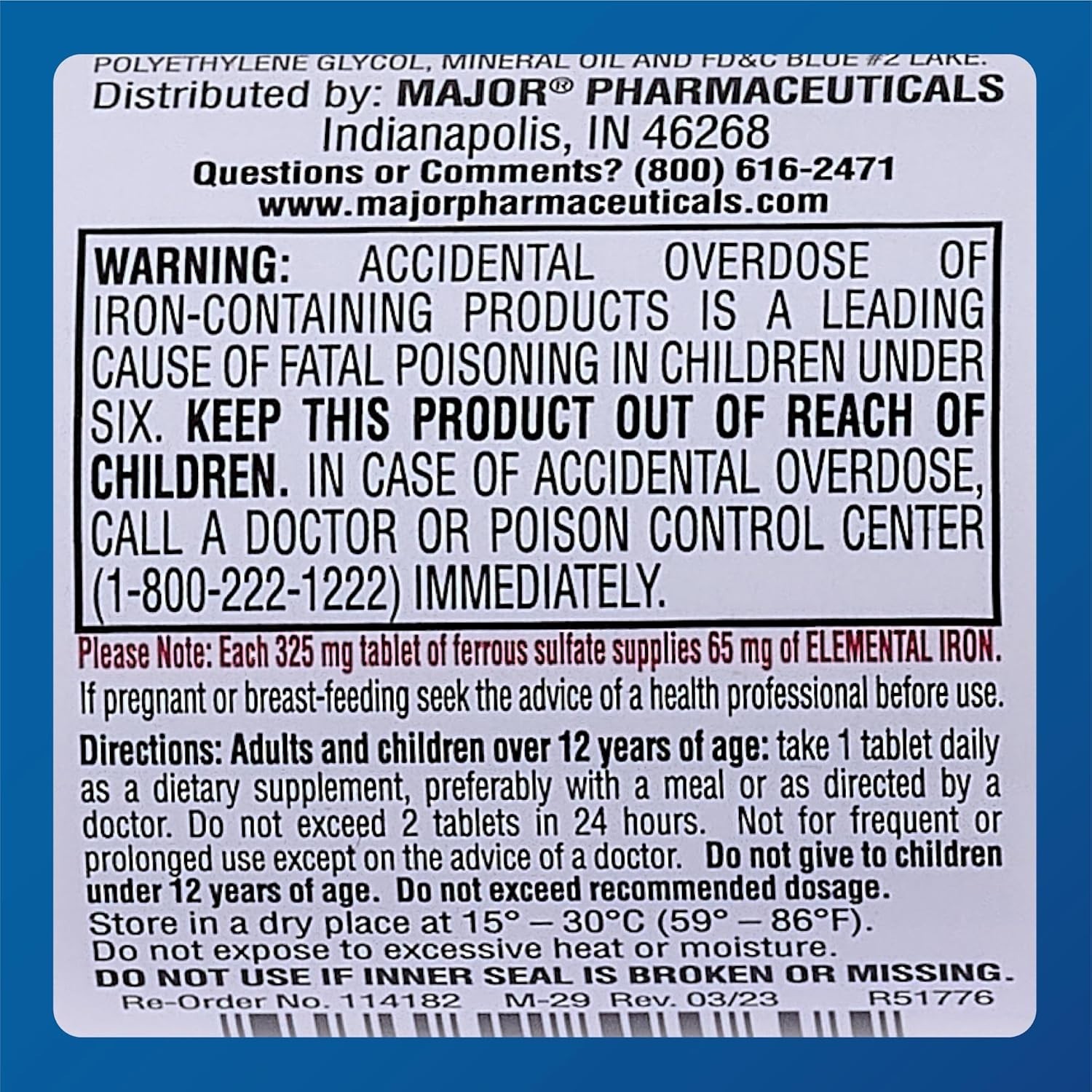 Major FeroSul Red 325 mg – 100 Red Tablets – 2 Pack