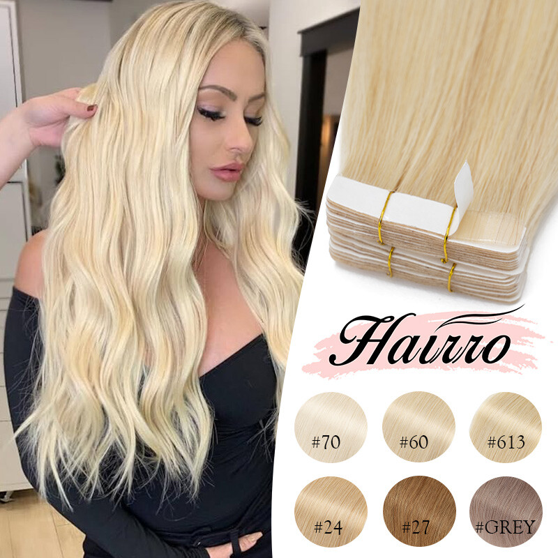 20/30/40PCS Tape In Real Remy Human Hair Extensions Invisible Skin Weft Thick US