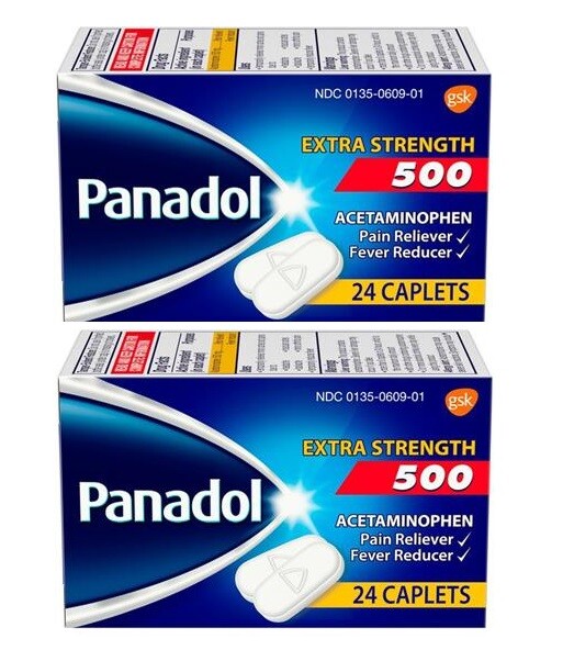 (2) Pack of 24 PANADOL 500 mg Extra Strength Caplets Pain Reliever Exp -01/2026
