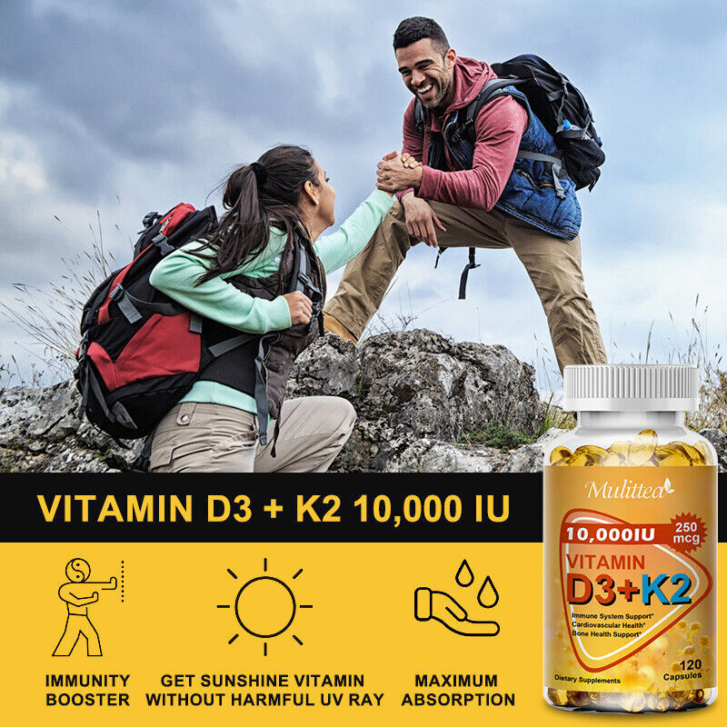 Vitamin D3 K2 Softgels Capsules Vitamin D3 10000 IU + K2 MK7,Bone Immune Support