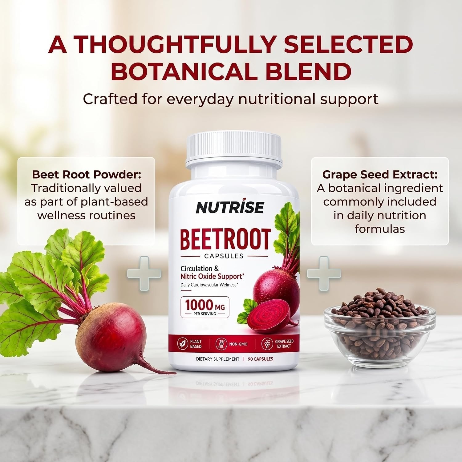 NUTRISE Beetroot Capsules – Beet Root Powder with Grape Seed Extract, Non-Gmo, D