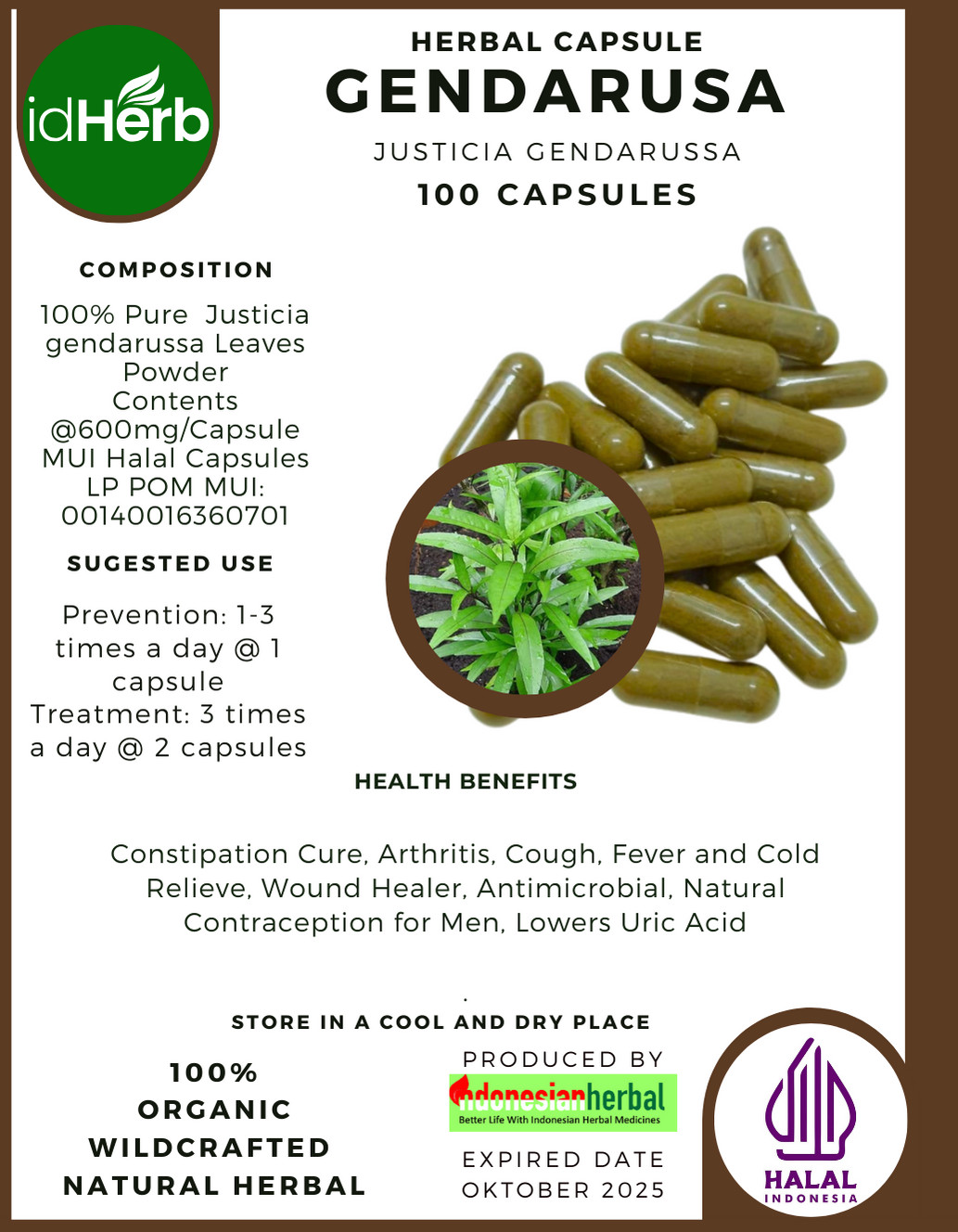 [idHerb] Herbal CAPSULES Justicia Gendarusa Natural Organic Herbs