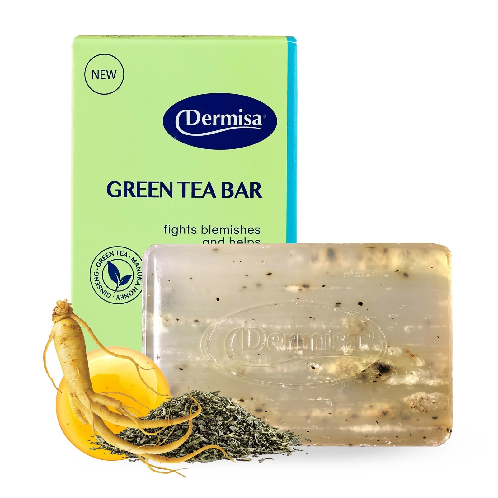 Dermisa Green Tea Bar with Manuka Honey and Ginseng, 3 Ounce (Pack of 1)