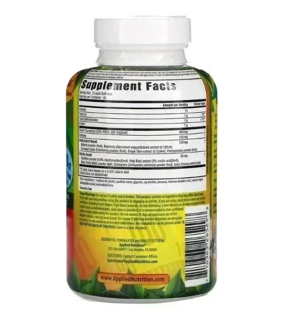 Applied Nutrition, Green Tea Fat Burner, 2 PACK, 90 Fast-Acting Liquid Soft-Gels