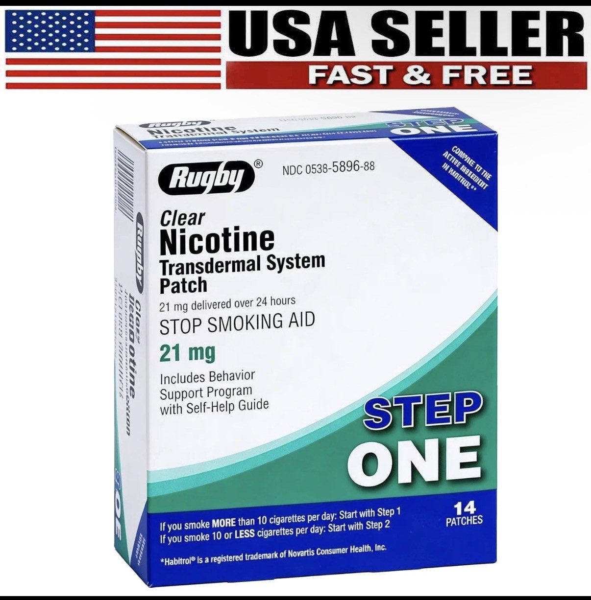 1 Pack Rugby Clear Nicotine 21mg Transdermal System Patch Step Exp 06/2028