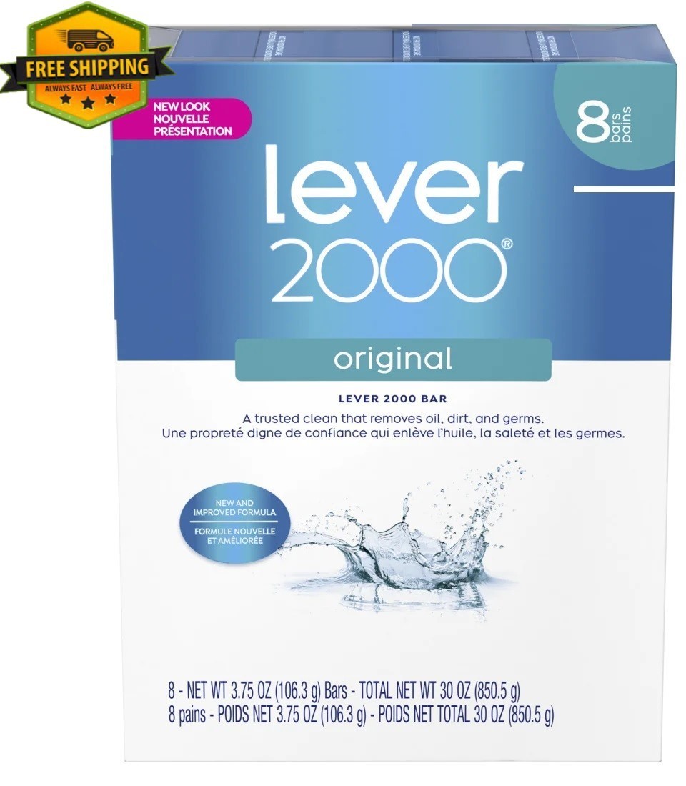 Lever 2000 Original Bar Soap, Refreshing & Moisturizing, 8 Count Pack