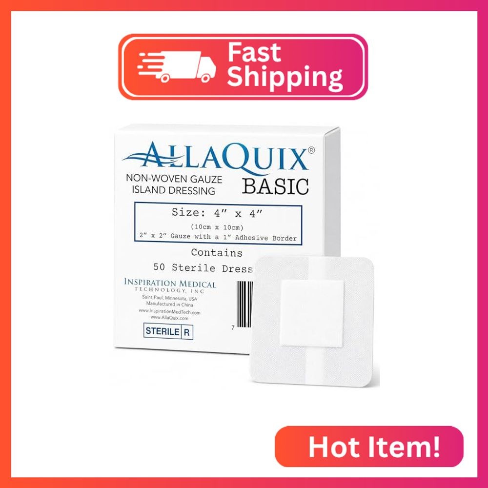 AllaQuix Island Dressing Post Surgery, Sterile Non Stick Gauze Pads 4×4, Breatha