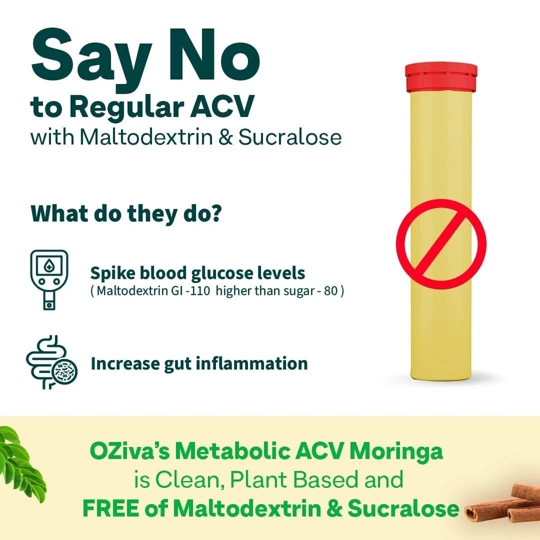 OZiva ACV Moringa | Control Cravings I Apple Cider Vinegar, 15 Tabs (Pack Of 2)