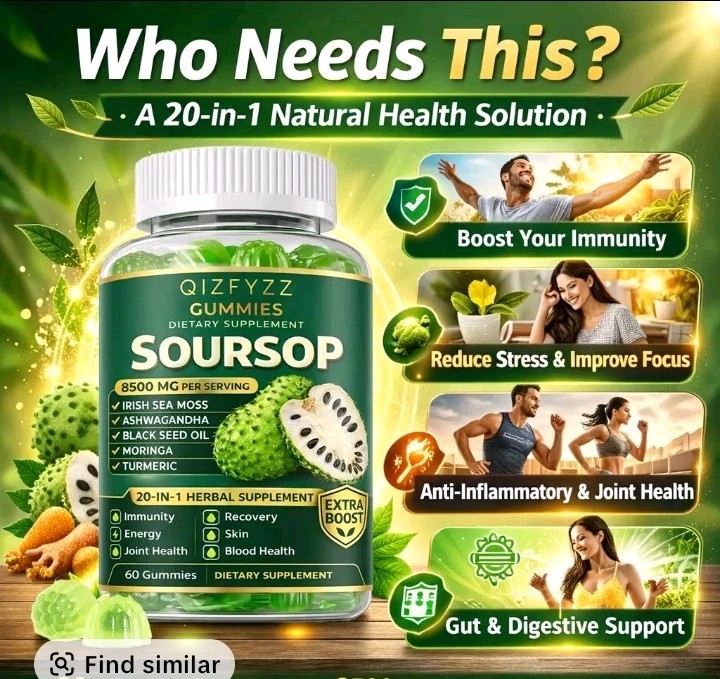 1 PCS Summervibes Soursop Gummies 20-in-1 Herbal Complex Sea Moss Moringa 60ct