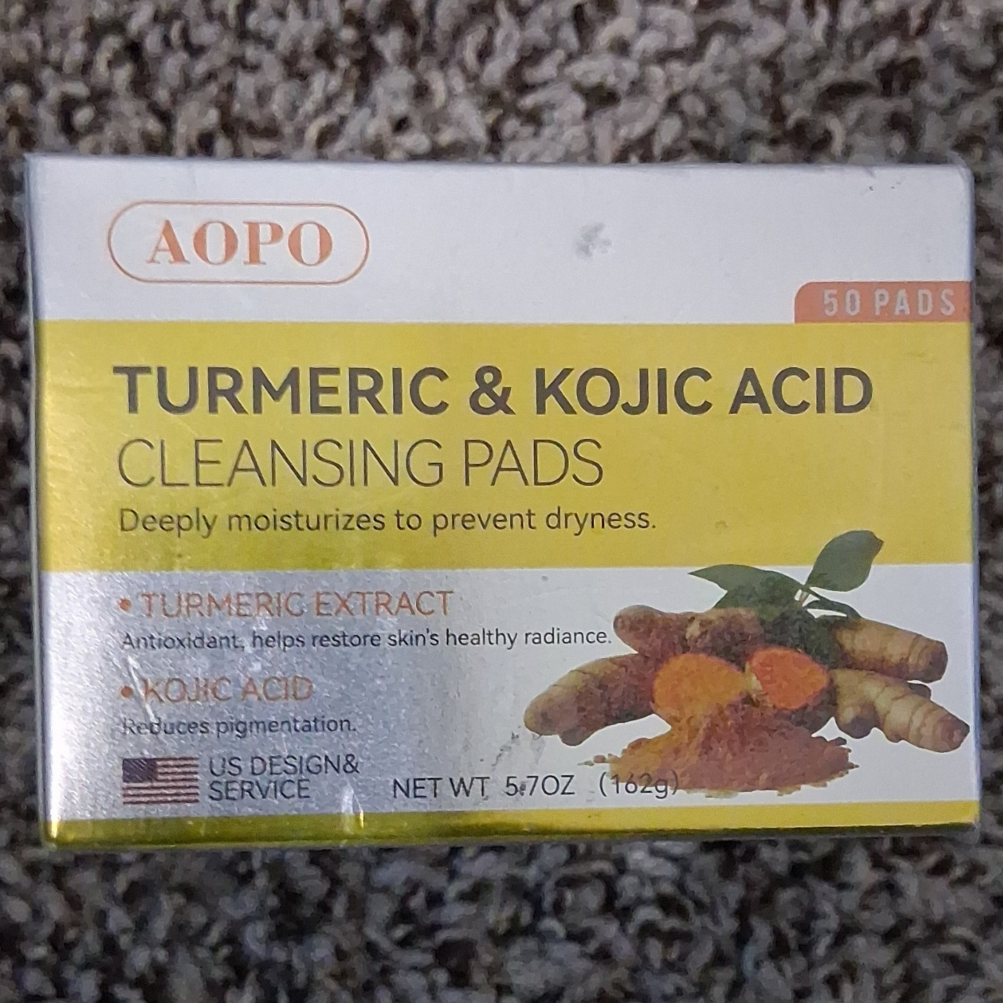AOPO Turmeric & Kojic Acid Cleansing Pads 50Ct Brightening Face 5.7 oz