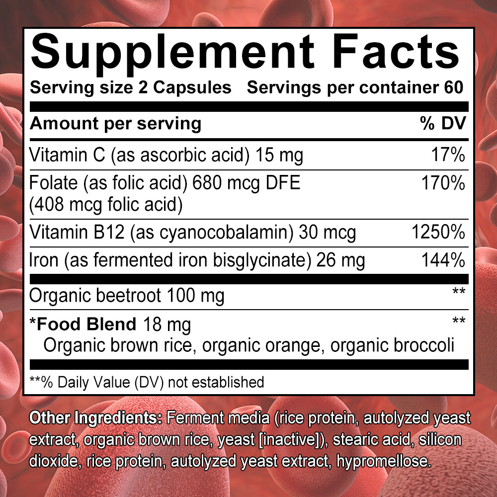 SUPPORT Blood Circulation HEALTH Supplement Capsules With Beetroot, Iron & B12