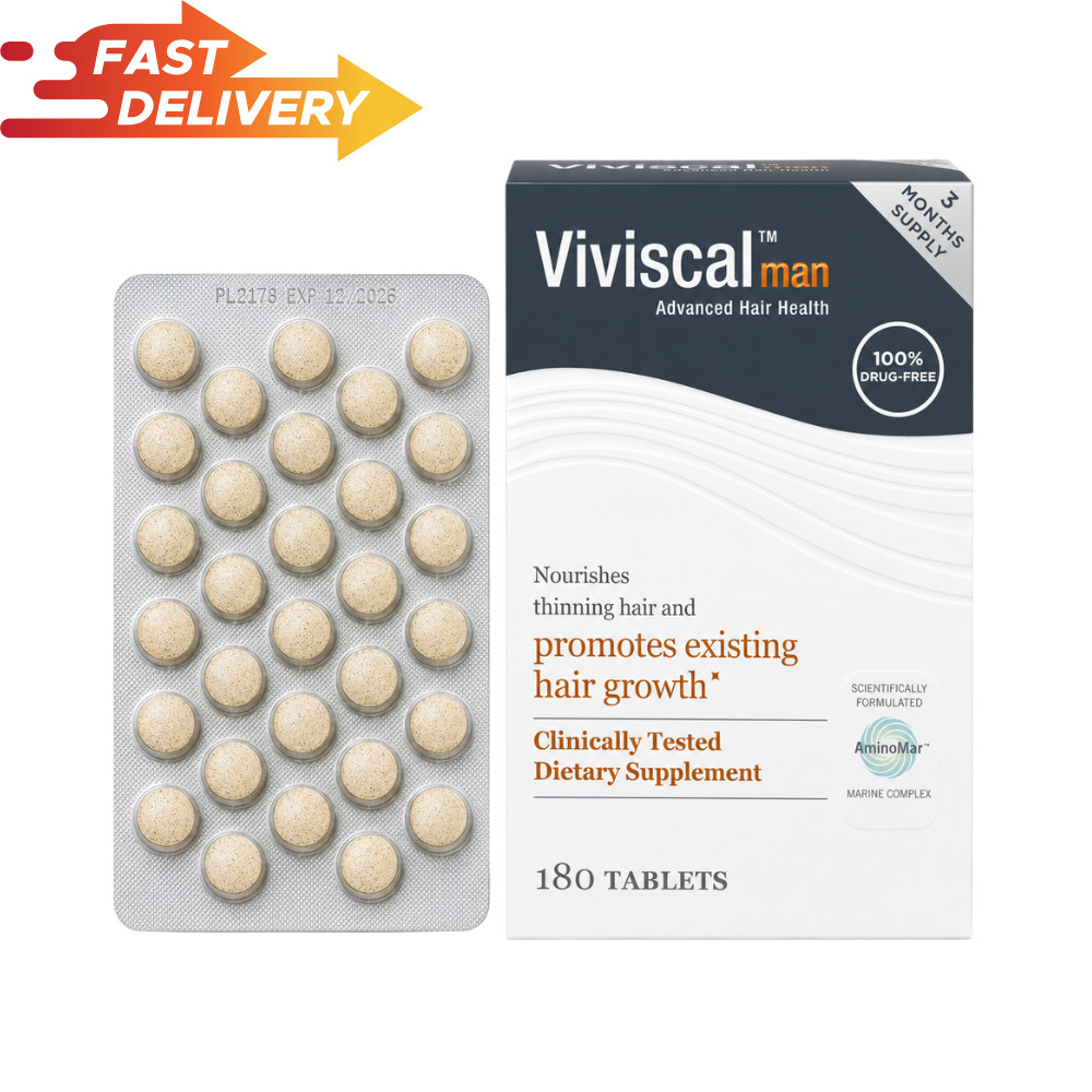 (3 X 60) 180 Count Viviscal Man Hair Health Supplement Hair Vitamins Exp 2028