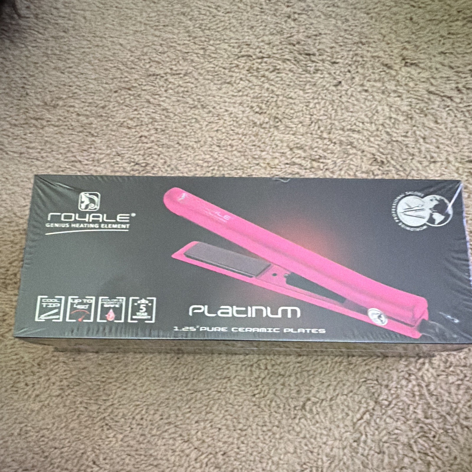 Royale Platinum 1.25in Ceramic Flat Iron Straightener 500°F Adjustable Pink