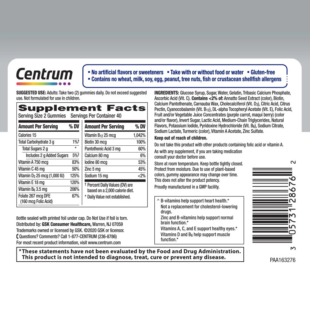 Multigummies Mens 50 plus Gummy Multivitamin with Vitamin A, B, C, D &