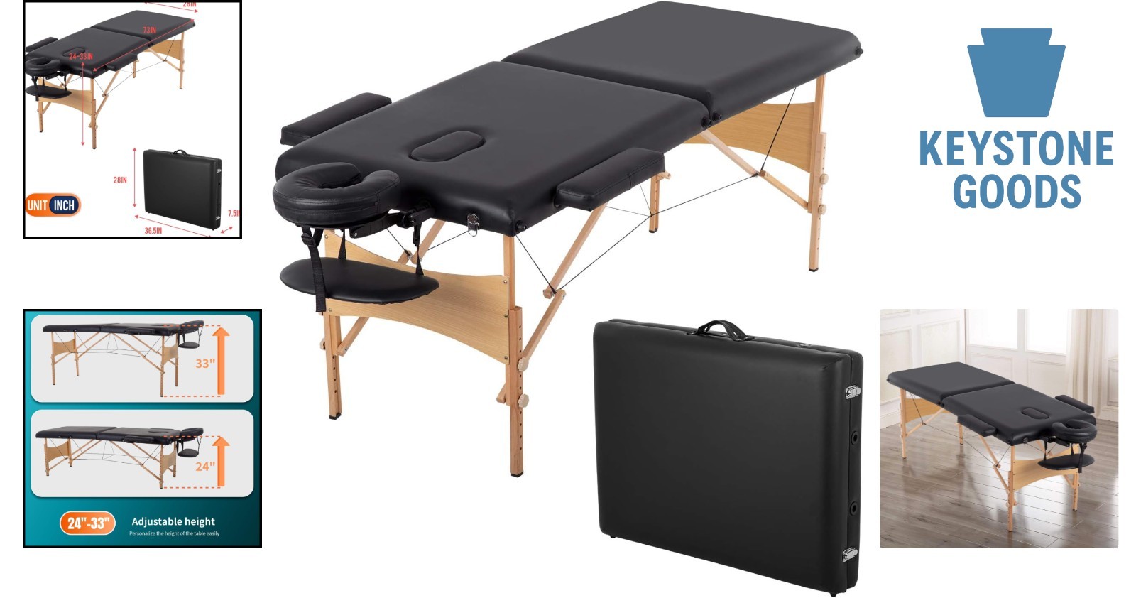 Portable 28-Inch Wide Adjustable Height Massage Table with Accessories