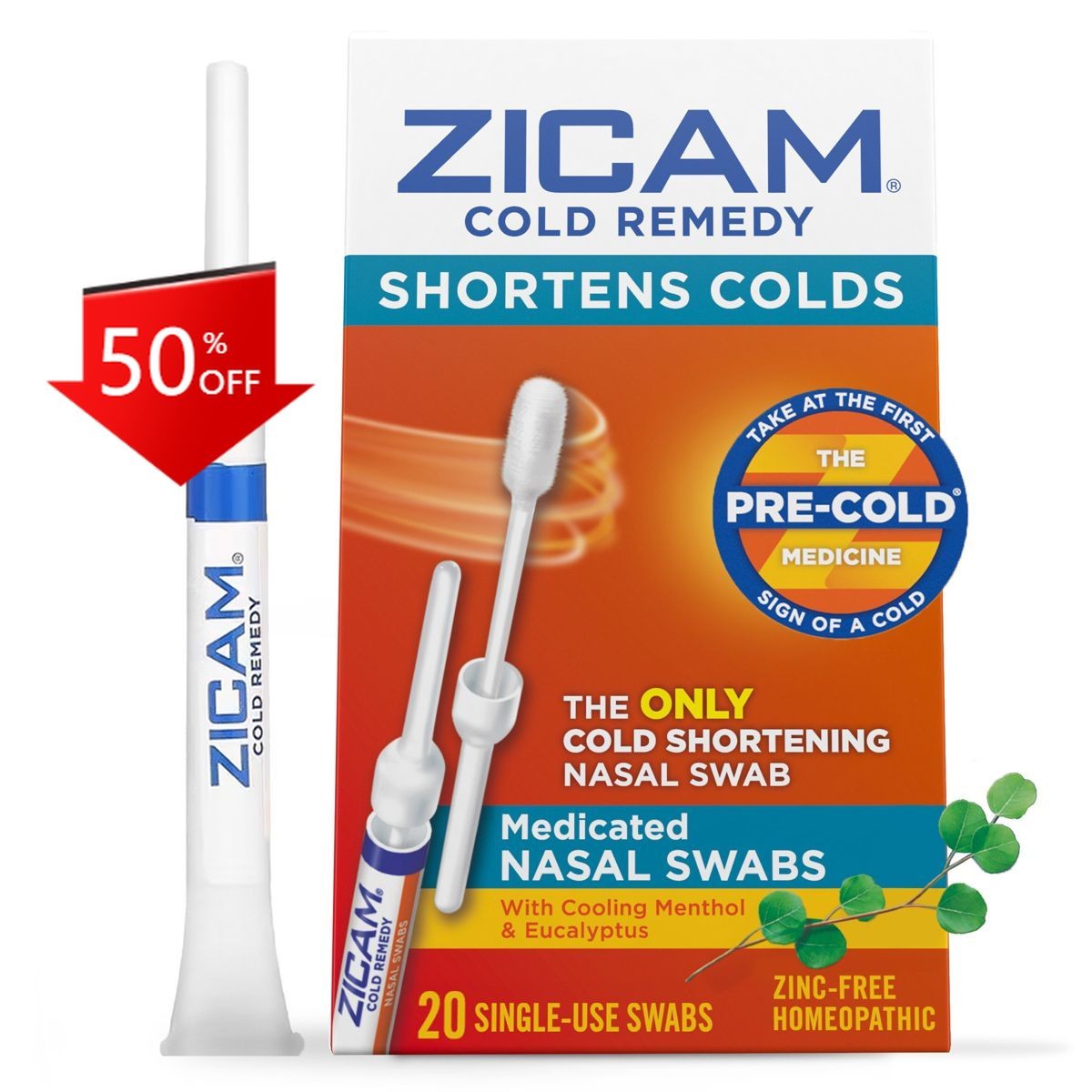 Zicam Cold Remedy Cold Shortening Medicated Zinc-Free Nasal Swabs – 20ct