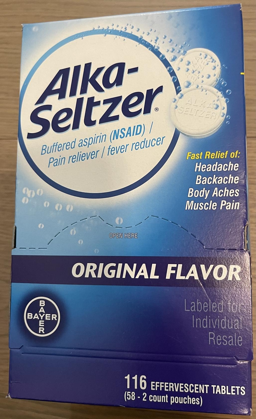 Alka- Seltzer Original -116 Effervescent Tabs, 5 ounces Boxes, 325mg