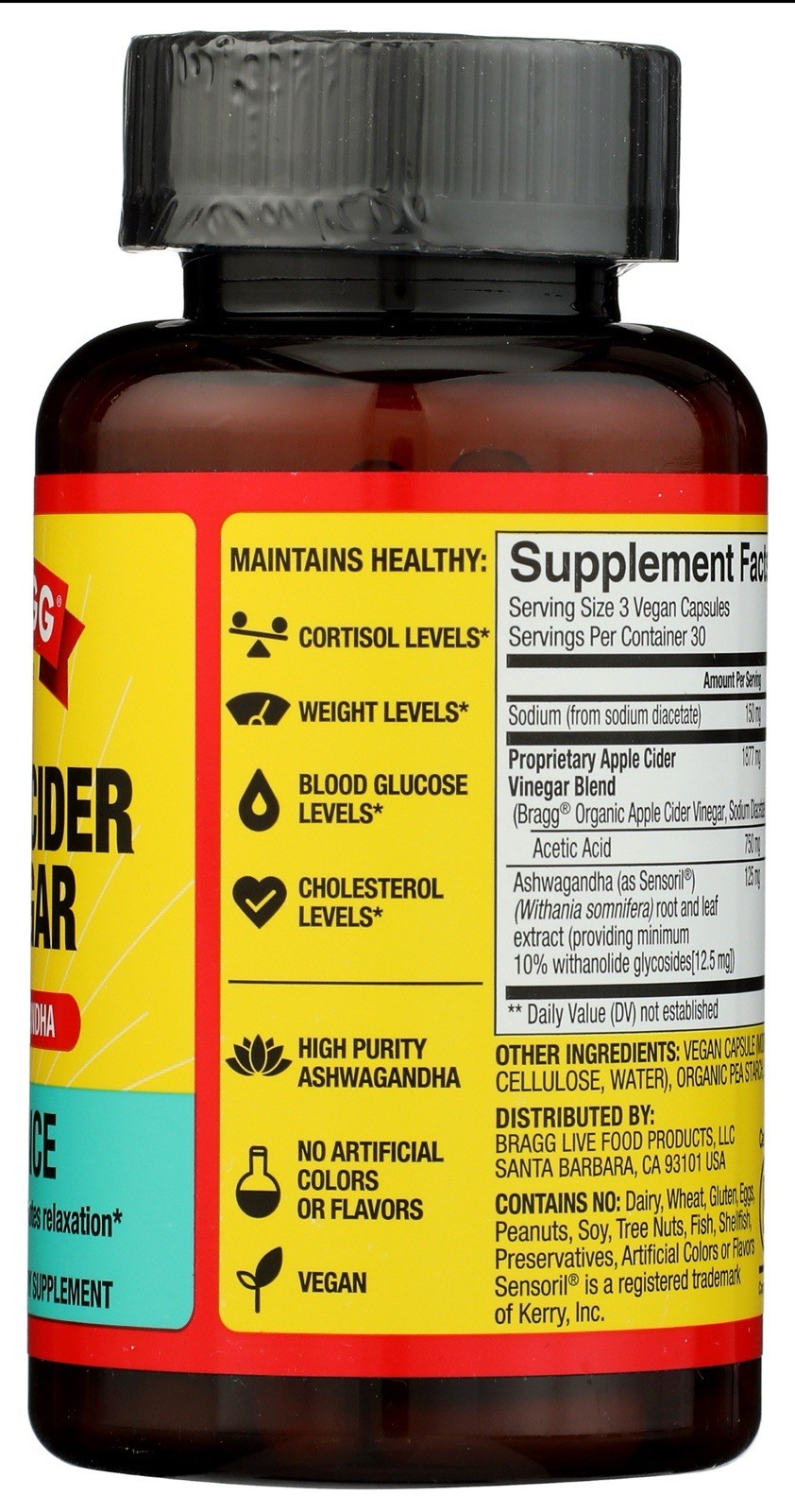 Bragg Apple Cider Vinegar + Ashwagandha Balance-90 Capsules Exp 4/2027^ PLM