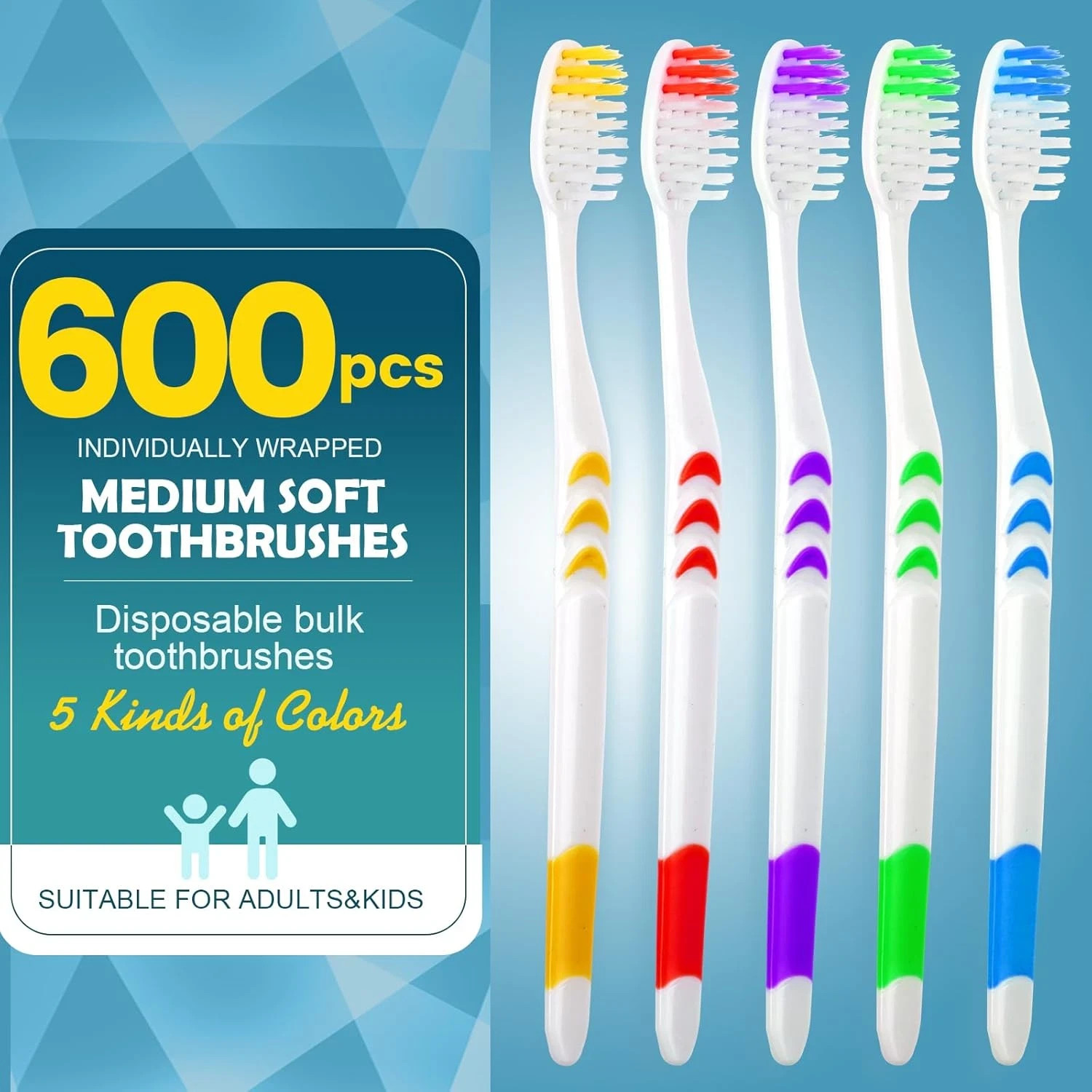 600 PCS Bulk Disposable Toothbrushes, Medium Soft Bristles, Kids Size
