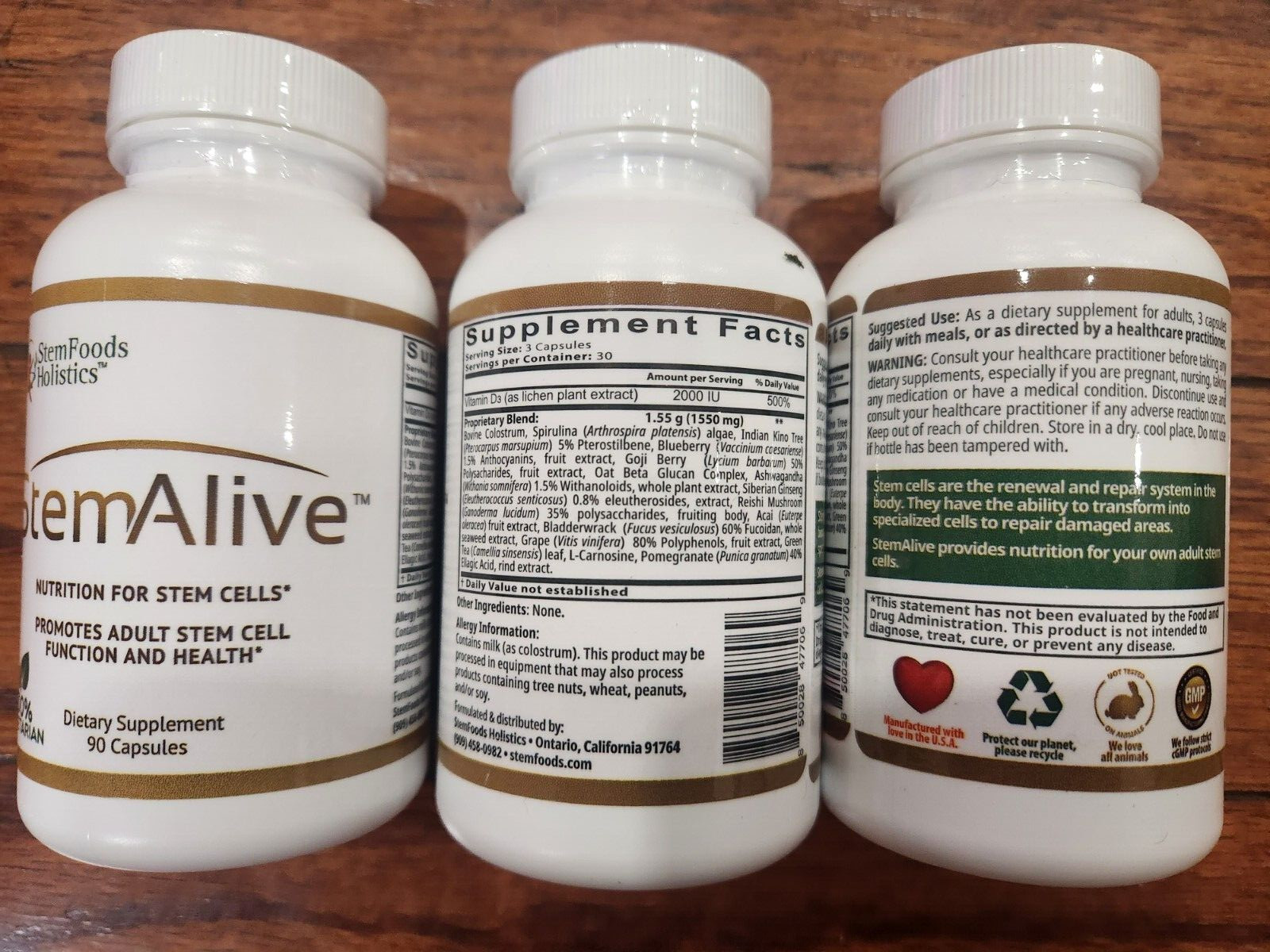 3 STEMALIVE STEM FOOD HOLISTICS NUTRITION FOR STEM CELLS 90 CAPSULES EA 06/2025
