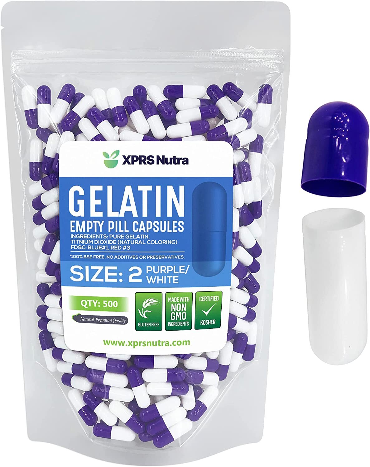 Capsules Express- Size 2 Purple & White Empty Gelatin Capsules Gelcaps Pill DIY