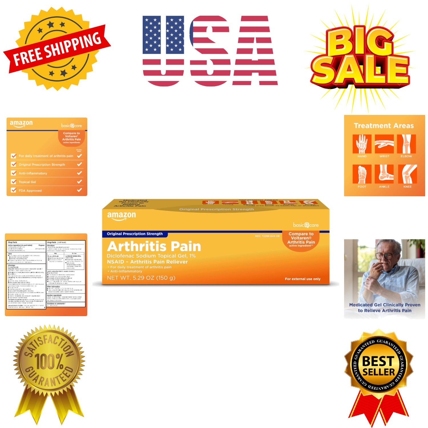 Arthritis Pain Relieving Gel, Diclofenac Sodium Topical Gel, 1% NSAID, 5.29 O…