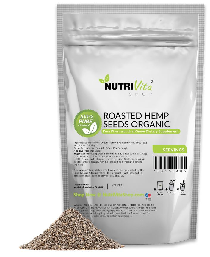 4X 1LB (4 LB 64oz) 100% PURE ROASTED HEMP SEEDS GLUTEN-FREE nonGMO ORGANIC GROWN