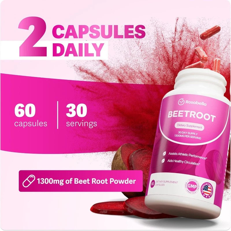 Rosabella Organic Beet Root Capsules for Circulation and Vitality Support60ct