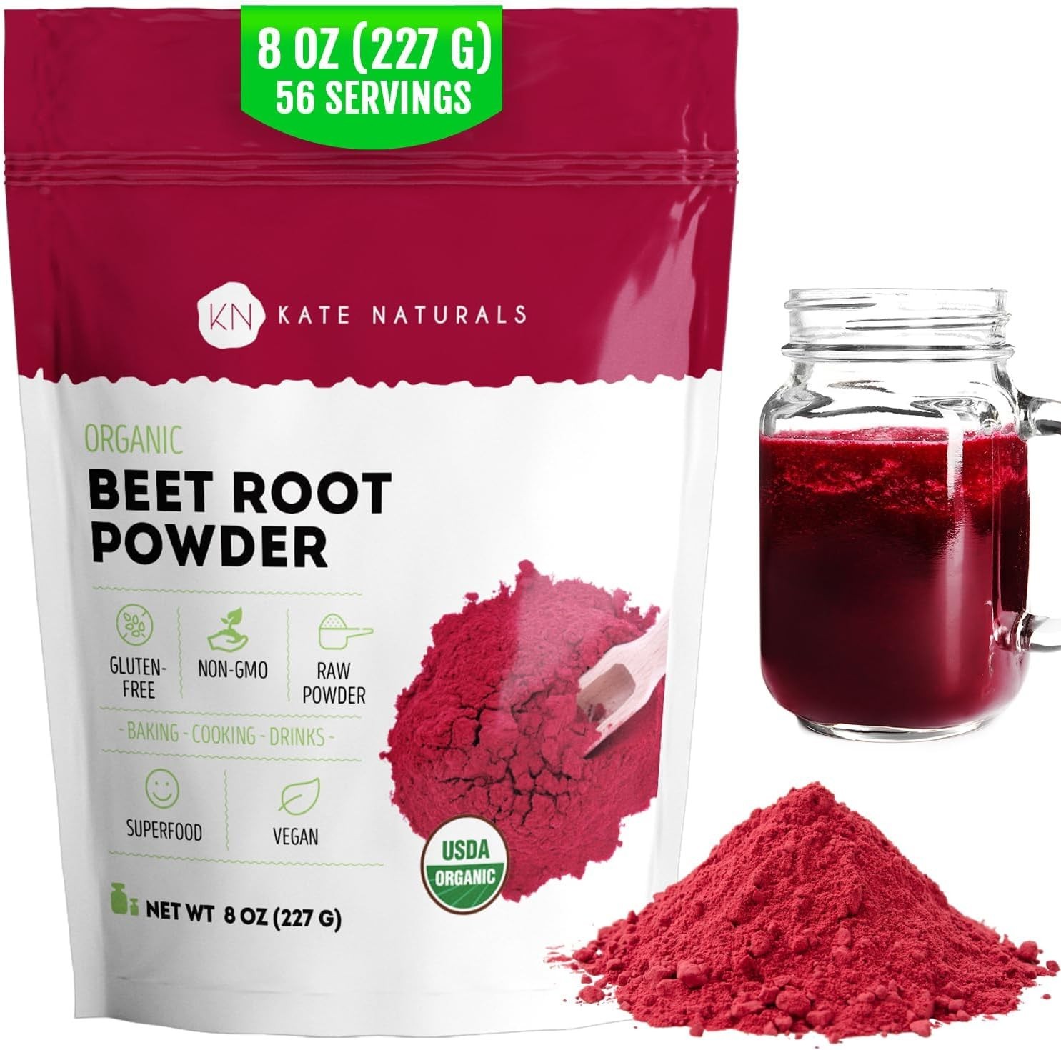 Kate Naturals Organic Beet Root Powder for Smoothies, Baking & Juice.Raw Beetrot