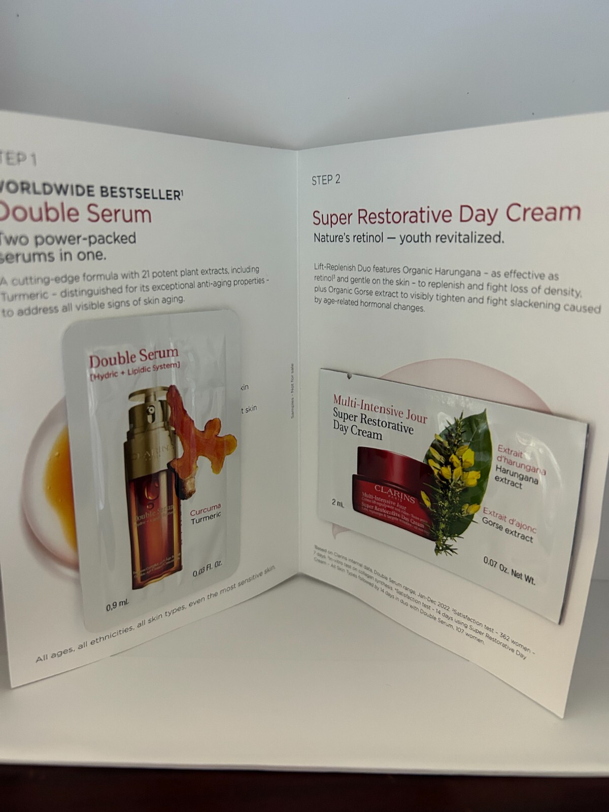 25 Pack Clarins Double Serum + Super Restorative Day Cream Sample Card