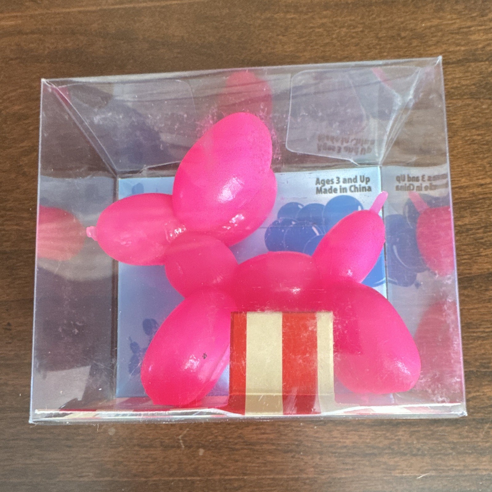 Stretchy Balloon Dog Pink Plastic Squeeze Stress Reliever Fidget Toy 3in