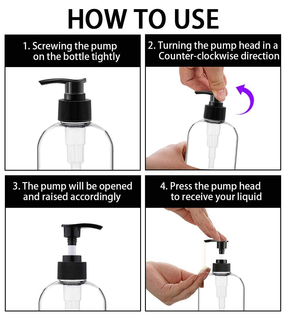 Empty Plastic Pump Bottles Dispenser 4 Pack 16Oz/500Ml Portable Clear Bpa-Free