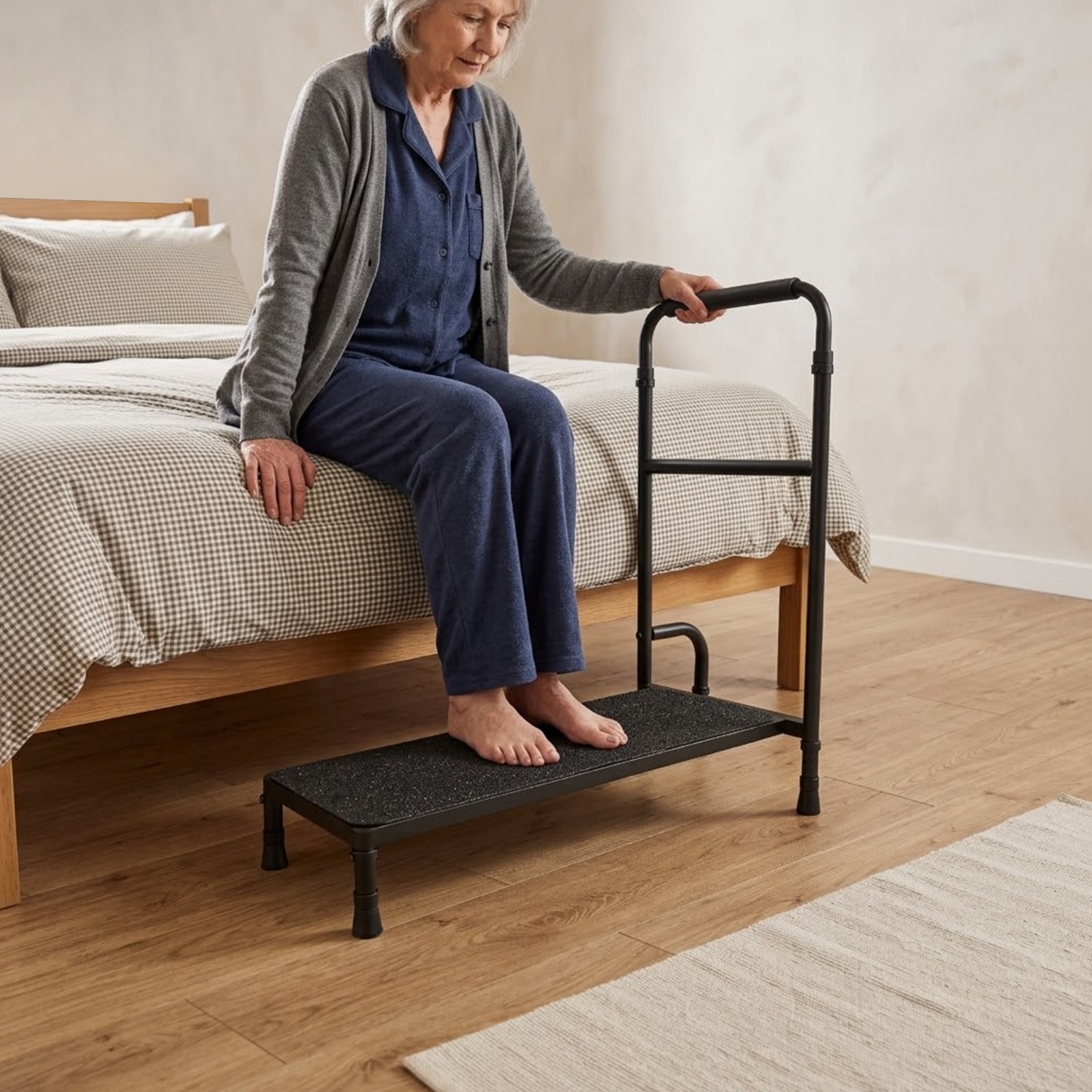 Bed Step Stool With 5 Leg And Adjustable Handle For Elderly 30.31*11.81 in