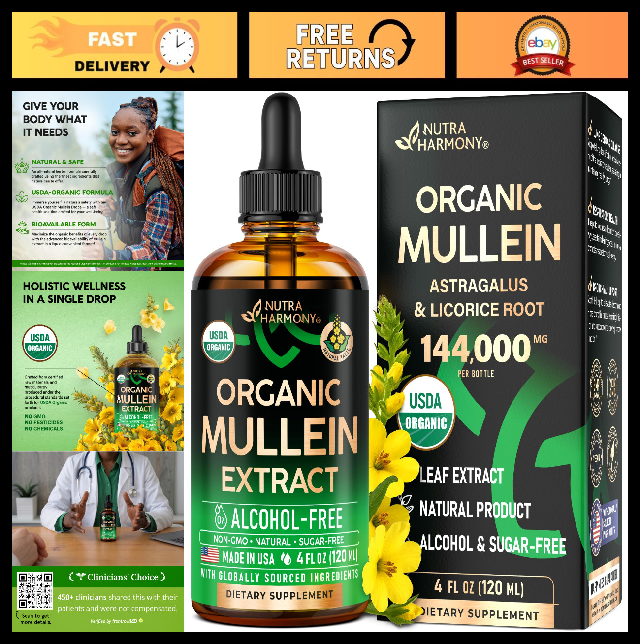 Organic Mullein Drops for Lungs – 4 oz Liquid Extract | Respiratory Support Tinc