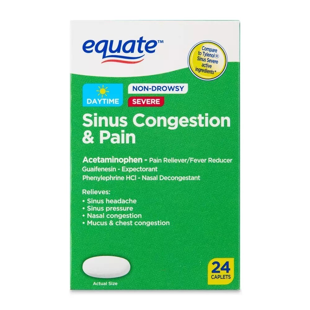 2 Pack Equate Severe Sinus Congestion & Pain Acetaminophen 325mg, 48 tab total