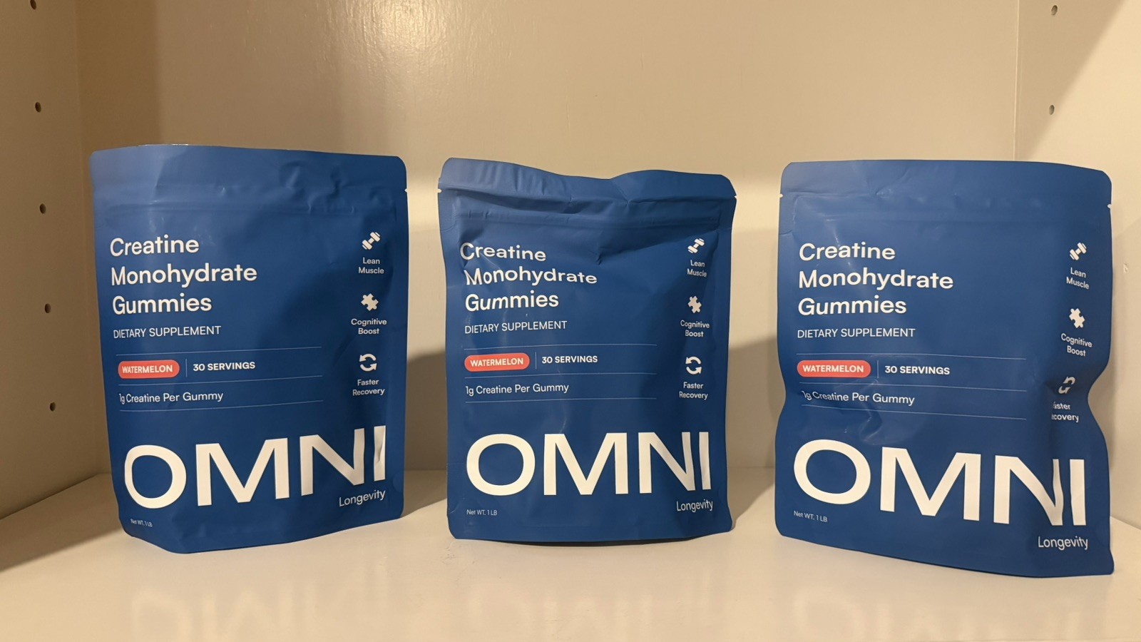 NEW OMNI Creatine Monohydrate Gummies Watermelon THREE 16oz Bags Exp 9/27