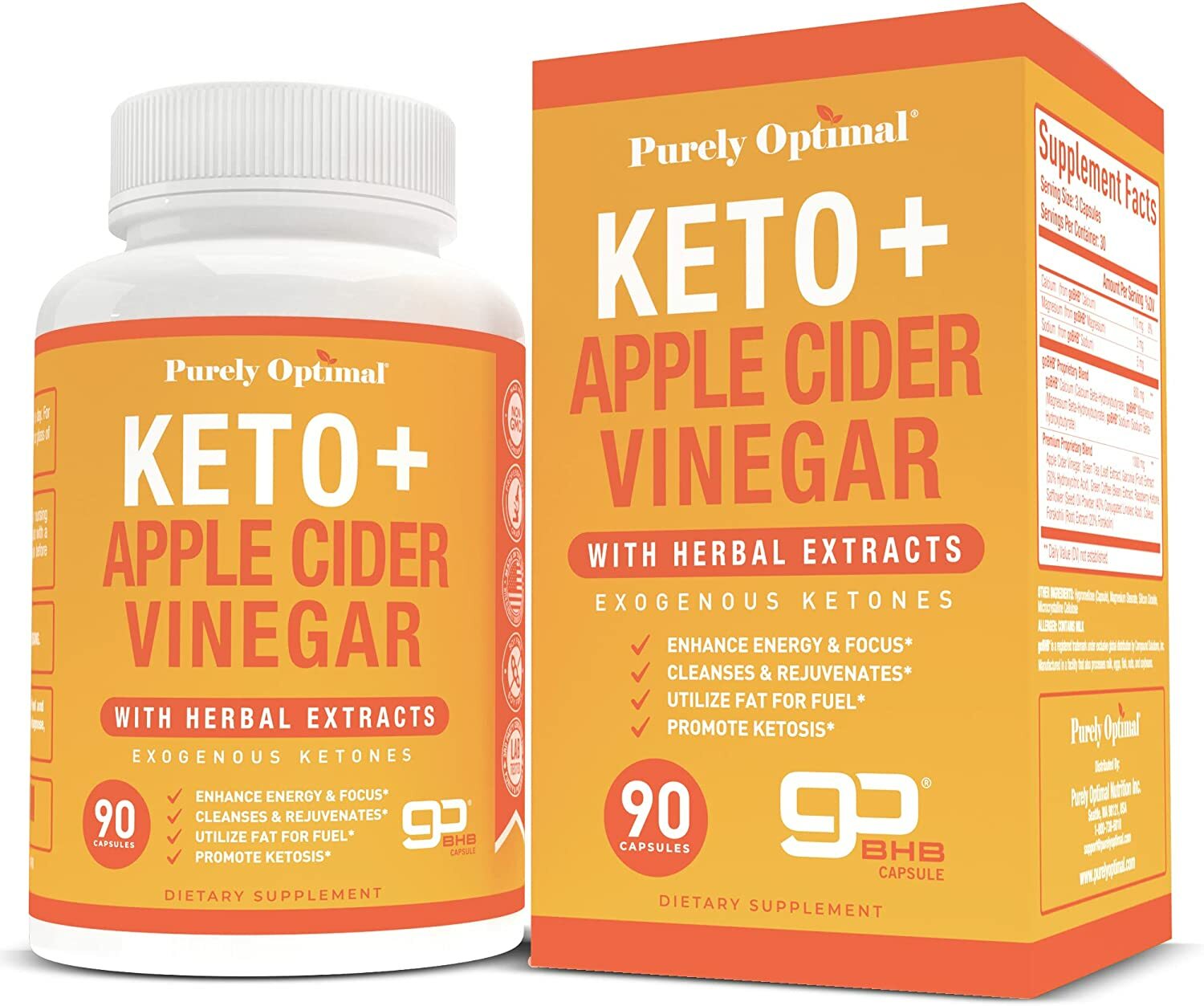 Premium Keto + Apple Cider Vinegar Promote Ketosis Boost Energy Focus 90ct