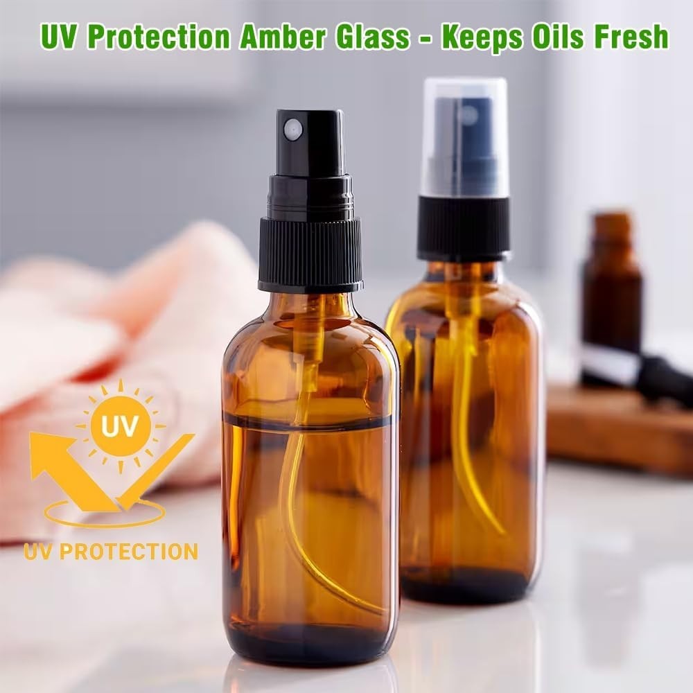 2oz Amber Glass Spray Bottles: Leakproof & Multi-Purpose Design for DIY