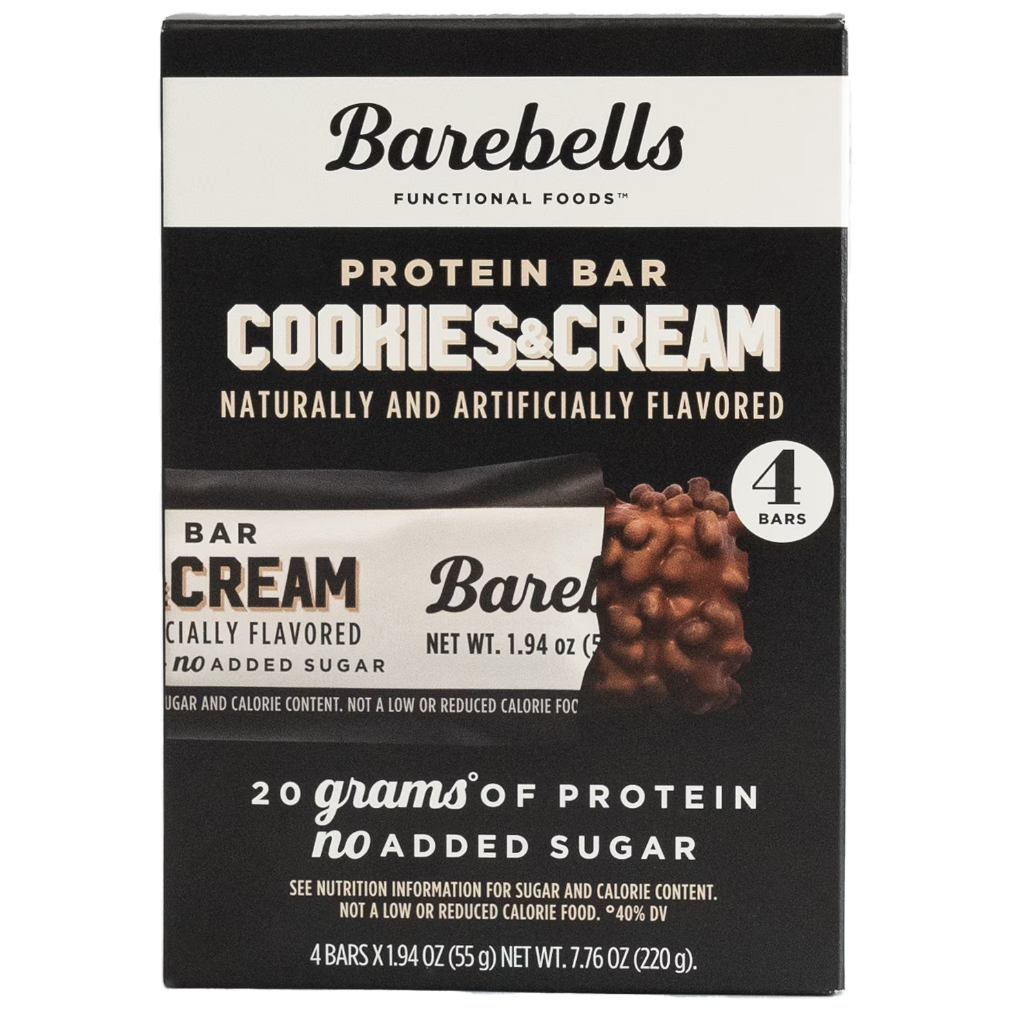 Barebells Protein Bars with 20g High Protein, 1.9oz Bars, Cookies & Cream – 4 Co