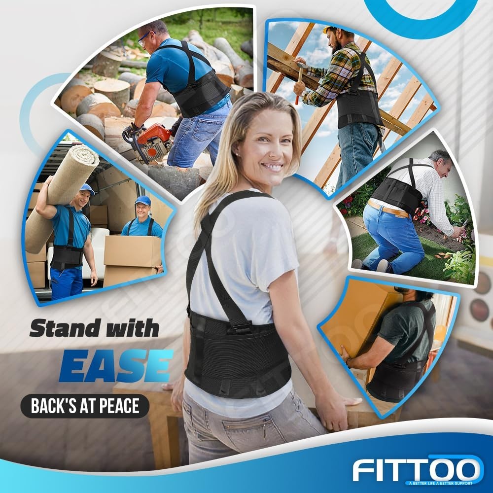 Back Brace with Removable Suspenders & Lumbar Pad for Pain Relief, Heavy Lifting